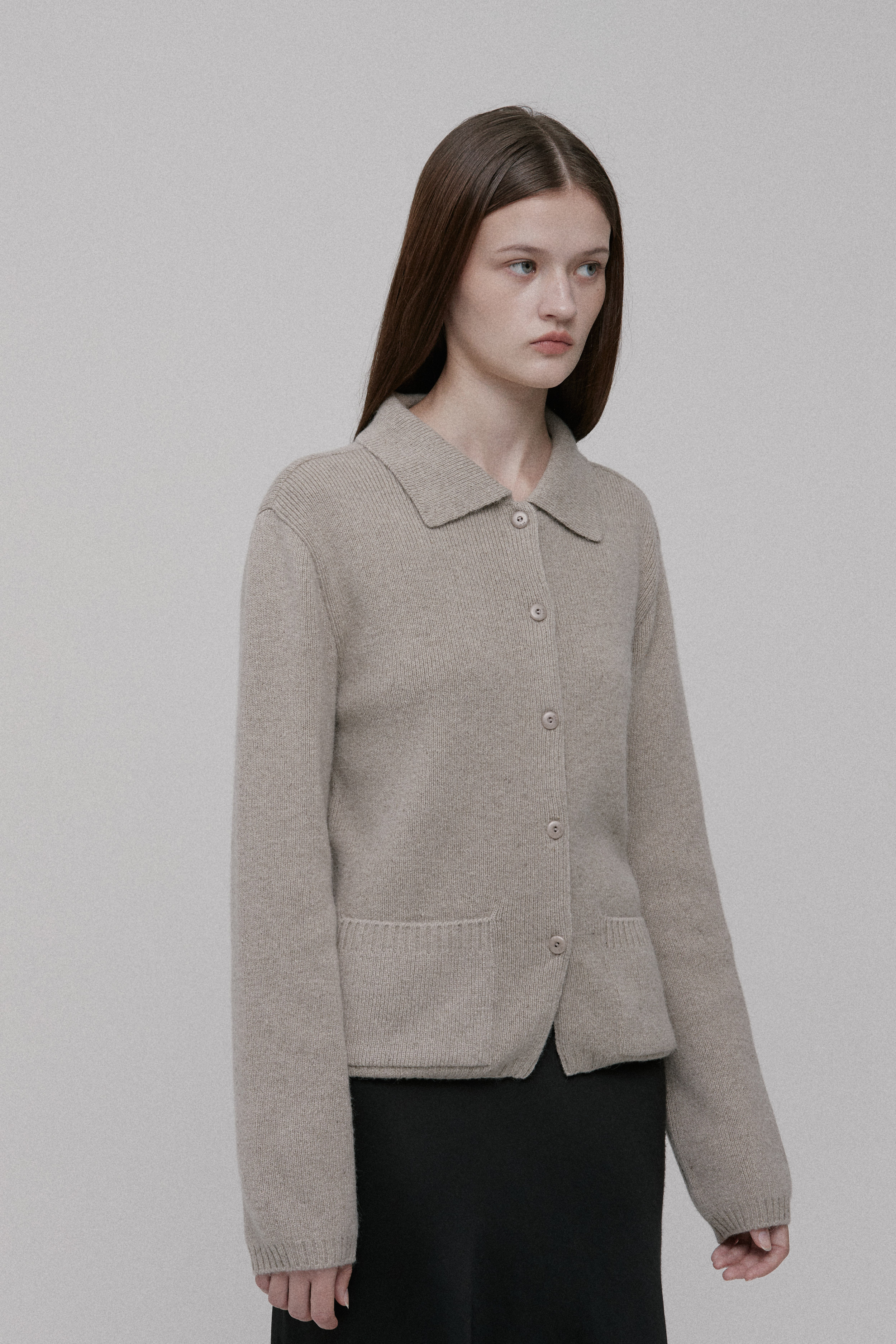 Collar Knitted Jacket in Oatmeal